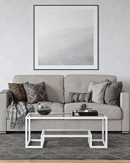 Henn&Hart 45" Wide Rectangular Coffee Table in White, Modern coffee tables for living room, studio apartment essentials - LeafyLoom