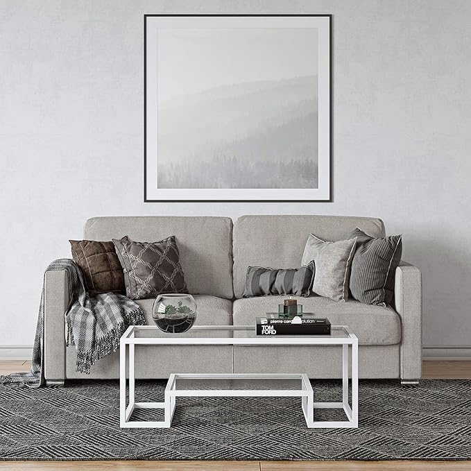 Henn&Hart 45" Wide Rectangular Coffee Table in White, Modern coffee tables for living room, studio apartment essentials - LeafyLoom
