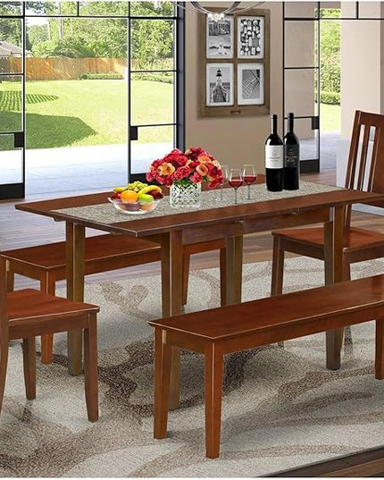 East West Furniture Norfolk 5 Piece Set includes a Rectangle Dining Room Table with Butterfly Leaf and 2 Kitchen Chairs with 2 Benches, 32x54 Inch, NODU5C-MAH-W - LeafyLoom