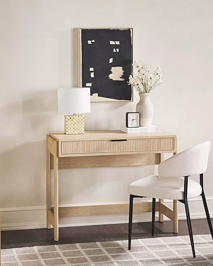 Walker Edison Office Writing and Computer Desk Spacious Desktop, Complementary in Living Spaces, 38 Inch, Reeded Coastal Oak - LeafyLoom
