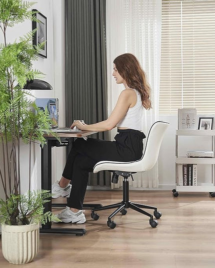 YOUNIKE White Office Chair Swivel Leather Desk Chair, Upholstered Adjustable Computer Task Chair with Wheels, Modern Armless Rolling Gaming Chair Mid Back - LeafyLoom