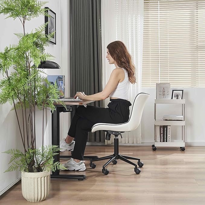 YOUNIKE White Office Chair Swivel Leather Desk Chair, Upholstered Adjustable Computer Task Chair with Wheels, Modern Armless Rolling Gaming Chair Mid Back - LeafyLoom