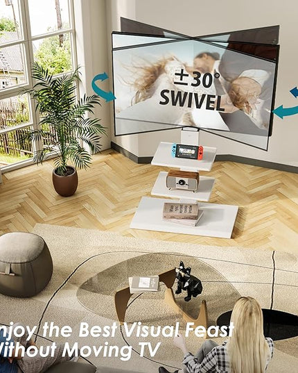 FITUEYES Iron Base Universal Floor TV Stand with Swivel Mount Space Saving for 26-65 Inch LED LCD OLED Plasma Flat Panel or Curved Screen TVs Height Adjustable Wire Management with 2 Shelves White - LeafyLoom