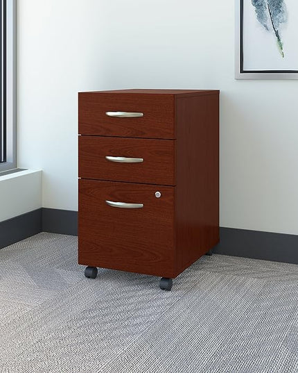 Bush Business Furniture Series C Mobile Under Desk Arrives Fully Assembled | Stylish 3 Drawer File Cabinet for Professional or Home Office, Mahogany - LeafyLoom