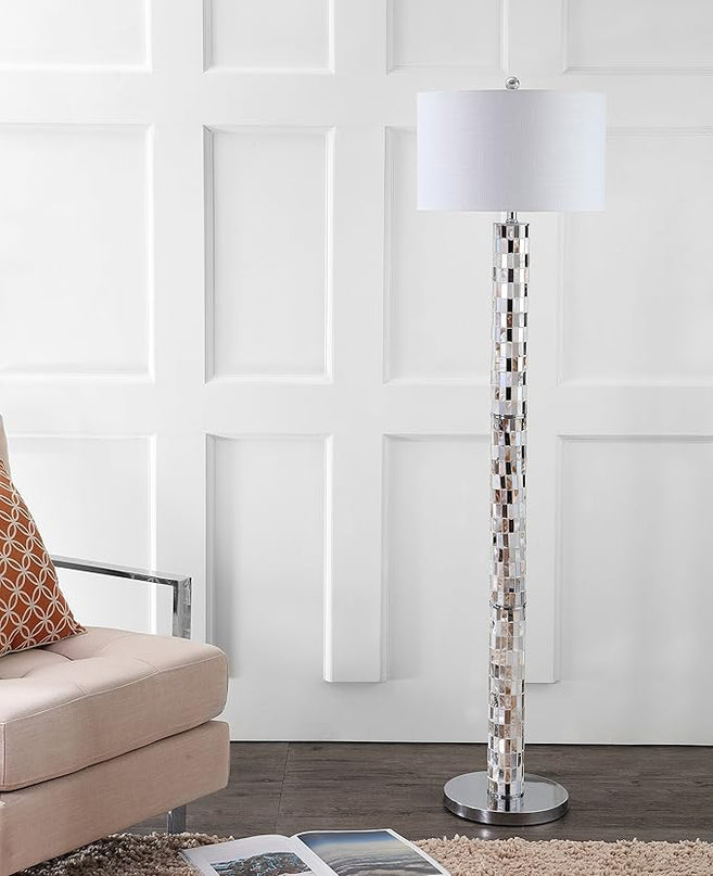 JONATHAN Y JYL1057A Liam 63.5" Seashell Mosaic LED Floor Lamp, Coastal, Traditional, Elegant, Foot-Step-Switch, Office, Living Room, Family Room, Dining Room, Bedroom, Cream - LeafyLoom