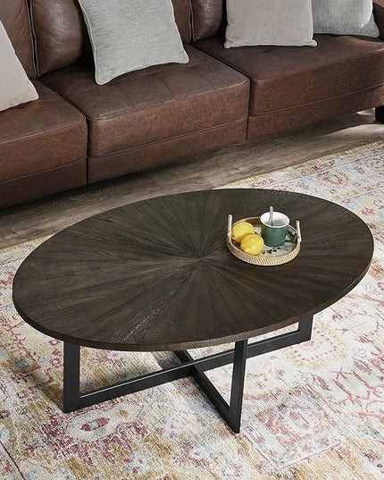 Solid Wood Oval Coffee Table with Cross Metal Legs, 47.9" Industrail Bar Cocktail Table for Living Room Kitchen Office Sofa Table Bristro Table for Cafe/Bar Black 1831BK - LeafyLoom