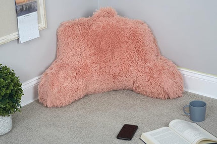 Klear Vu Shaggy Bed Rest Back Support Pillow for Adults, and Kids, Serves as Lumbar and Arm Support while on Bed, Chair, Couch, Sofa and Floor - Large Reading Pillow, 30" x 21", Peach - LeafyLoom