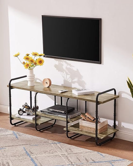 VECELO, Entertainment Center/Media Console Table with Adjustable Storage Shelves for Living Room/Bedroom, 55 inch TV Stand, Grey - LeafyLoom