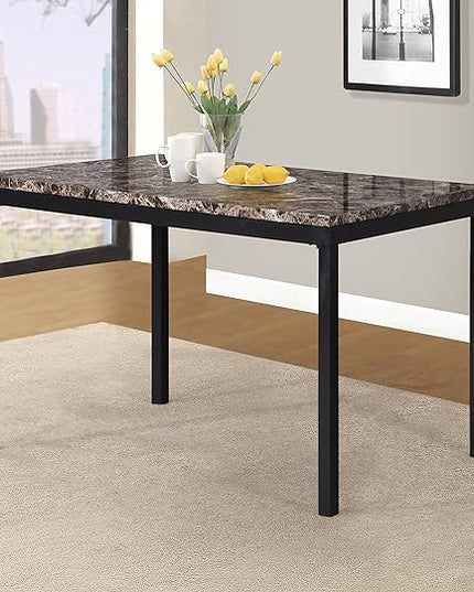 Roundhill Furniture Noyes Metal Dining Table with Laminated Faux Marble Top - LeafyLoom