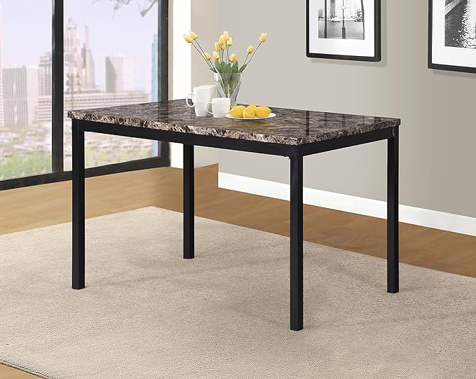 Roundhill Furniture Noyes Metal Dining Table with Laminated Faux Marble Top - LeafyLoom