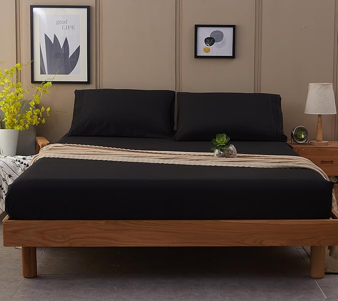SONORO KATE Bed Sheet Set Super Soft Microfiber 1800 Thread Count Luxury Egyptian Sheets 18-Inch Deep Pocket Wrinkle-3 Piece(Twin XL Black) - LeafyLoom