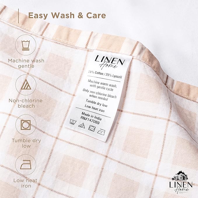 Linen Home Cotton Lyocell Blend Percale Printed Sheet Set, Pre-Washed & Shrunk, Cooling Bed Sheets, Full Size, 4 Pieces - 1 Flat, 1 Deep Pocket Fitted Sheet, 2 Pillowcases, Polka Cedarwood - LeafyLoom