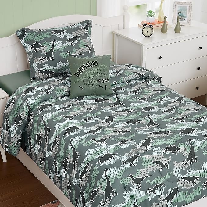 KALEIDOSPACE Kids Comforter Set Twin Size for Boys, Glow in The Dark Dinosaur Bedding Set Twin-1 Twin Comforter, 1 Decor Pillow, 1 Pillow Sham - LeafyLoom