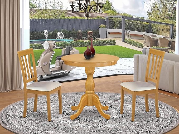 East West Furniture Eden 3 Piece Kitchen Set Contains a Round Dining Room Table with Pedestal and 2 Faux Leather Upholstered Chairs, 30x30 Inch, ESAN3-OAK-LC - LeafyLoom