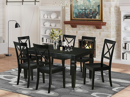East West Furniture WEBO7-BLK-W 7 Piece Room Set Consist of a Rectangle Kitchen Table with Butterfly Leaf and 6 Dining Chairs, 42x60 Inch, Black - LeafyLoom