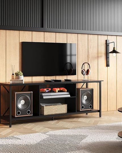 WLIVE TV Stand up to 65 Inch TV, 55" Entertainment Center, Industrial TV Console with Open Storage Shelf for Living Room and Bedroom, Black - LeafyLoom