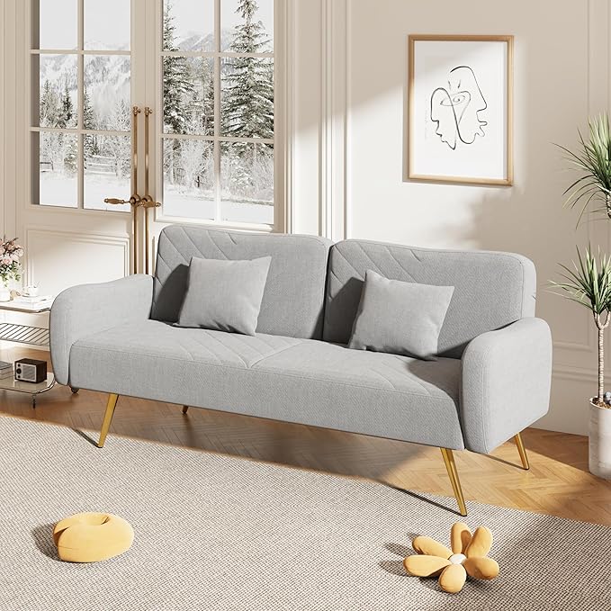 NicBex Sectional Couch Sofa with 2 Throw Pillows Sofa Bed Cloud Couch for Living Room Furniture Sets with Adjustable Back, Modular Sofa for Living Room, Bedroom, Apartment,70.47" L, Gray - LeafyLoom