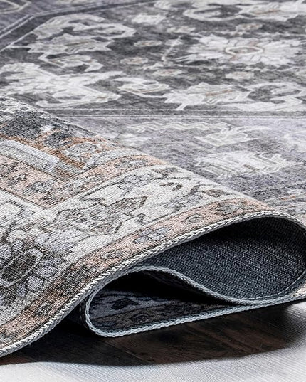 nuLOOM Devin Machine Washable Vintage Medallion Ultra Thin Area Rug, 8' x 10', Charcoal - LeafyLoom