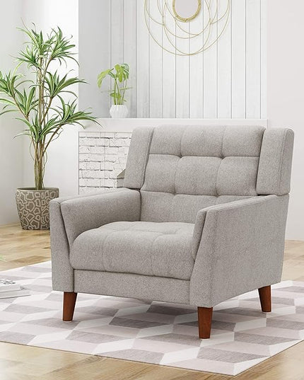 Christopher Knight Home Evelyn Mid Century Modern Fabric Arm Chair, Beige & Walnut - LeafyLoom