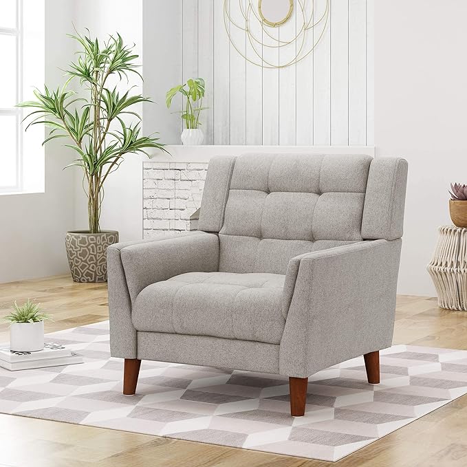 Christopher Knight Home Evelyn Mid Century Modern Fabric Arm Chair, Beige & Walnut - LeafyLoom