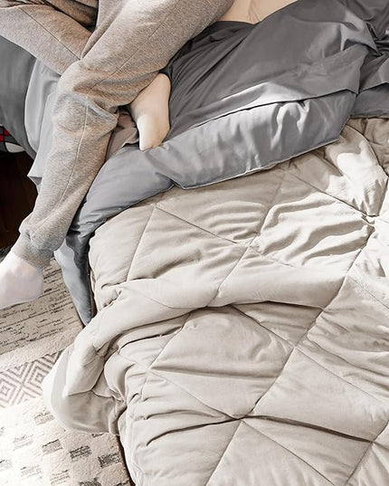 Bedsure Beige Twin XL Comforter Sets - 5 Pieces Reversible Twin XL Bedding Sets, Bed Sets Comforters, Sheets, Pillowcase & Sham, Grey XL Twin Bed in a Bag for College - LeafyLoom