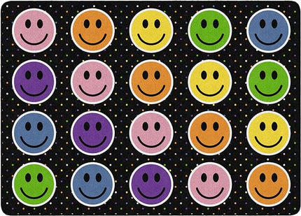 Flagship Carpets Smiley Seating (Seats 20) Classroom Area Rug or Educational Learning Mat, Kids Room or Playroom Carpet, 6' x 8'4", Black/Multi - LeafyLoom