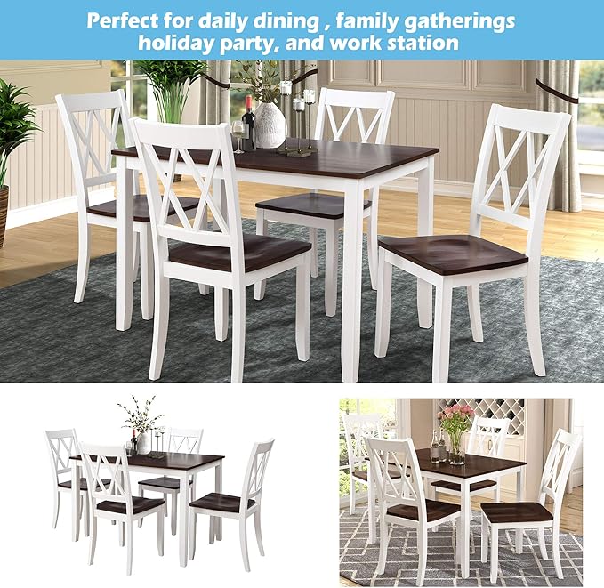 NicBex Dining Room Table Set for 4 Kitchen Table and Chairs Dining Table Set Home Kitchen Table and Chairs Wood Dining Set for Kitchen, Dining Room, Dinette, Breakfast Nook, White - LeafyLoom