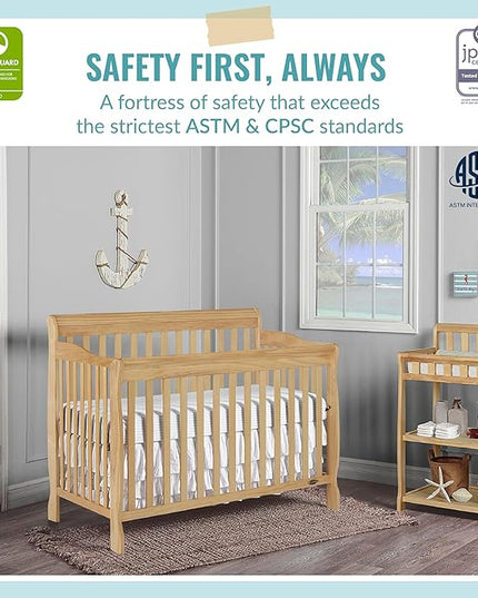 Ashton 4-In-1 Convertible Crib In Natural, Greenguard Gold, JPMA Certified, Non-Toxic Finishes, Features 4 Mattress Height Settings, Made Of Solid Pinewood - LeafyLoom