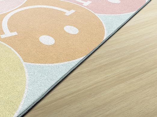 Flagship Carpets Schoolgirl Style Pastel Rainbow Smileys Educational Area Rug for Kids Room Seating Décor, Children's Classroom, Play Carpet for Teaching and Playroom, 7'6" x 12', Multi - LeafyLoom