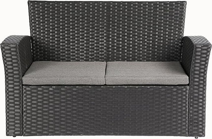 4 Pieces Outdoor Furniture Complete Patio Cushion Wicker P.E Rattan Garden Set, Full, Black - LeafyLoom