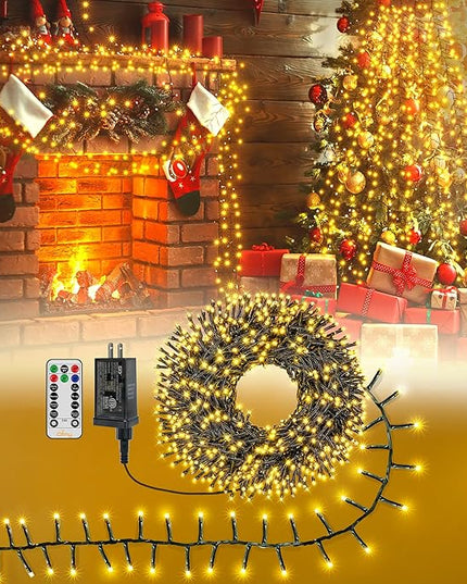 Ollny Cluster Lights Christmas 400LED 20FT, Warm White Christmas Tree Lights 8 Modes Timer Remote, Waterproof Connectable String Lights for Outdoor Indoor Outside Garland Xmas Decorations Ollny