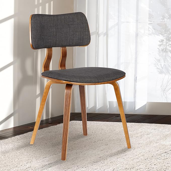 Armen Living Jaguar Dining Chair in Charcoal Fabric and Walnut Wood Finish,Charcoal/Walnut Finish 20D x 18W x 29H in - LeafyLoom