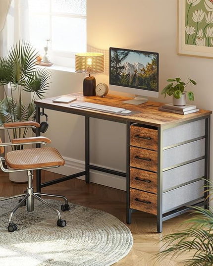 CubiCubi 47 Inch Computer Desk with 4 Drawers, Home Office Small Desk with Storage, Modern Study Writing Desk, Rustic Brown - LeafyLoom