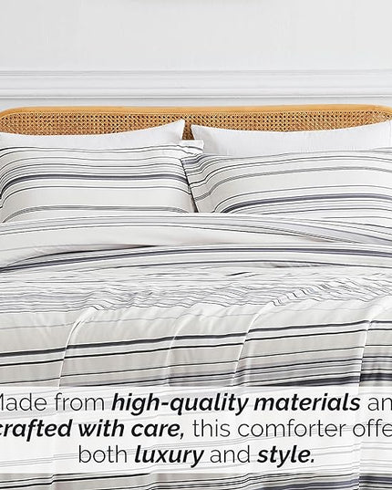 Southshore Fine Living, Inc. Twin Comforter Set, Down Alternative All-Season Striped Comforter with Matching Pillow Sham, Soft Coastal Bedspread for Twin or Twin XL Bed, Coastal Stripes Grey - LeafyLoom