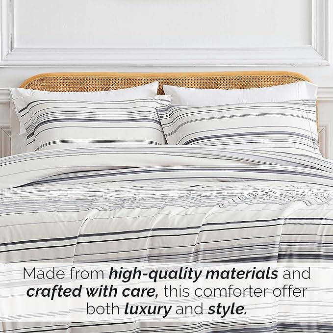 Southshore Fine Living, Inc. Twin Comforter Set, Down Alternative All-Season Striped Comforter with Matching Pillow Sham, Soft Coastal Bedspread for Twin or Twin XL Bed, Coastal Stripes Grey - LeafyLoom