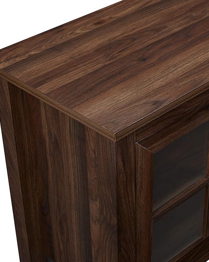 Walker Edison Portsmouth Classic 2 Glass Door Stand for TVs up to 80 Inches, 70 Inch, Dark Walnut - LeafyLoom