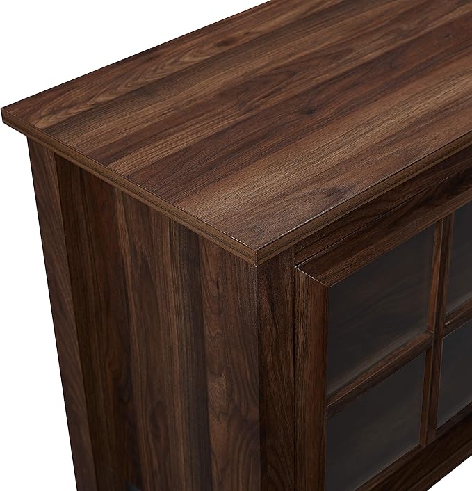 Walker Edison Portsmouth Classic 2 Glass Door Stand for TVs up to 80 Inches, 70 Inch, Dark Walnut - LeafyLoom