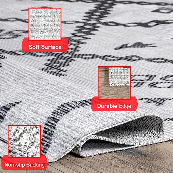 nuLOOM Celesta Bohemian Trellis Machine Washable Ultra Thin Runner Rug, 2' 6" x 8', Ivory - LeafyLoom