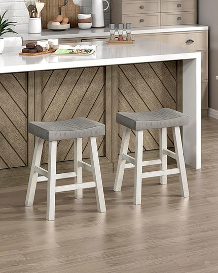 Lexicon Saddle Bar Stools Set of 2 Barstools with Footrest, Armless Dining Chairs for Kitchen Island, Breakfast Nook, Living Room, Counter Height, White/Coffee - LeafyLoom
