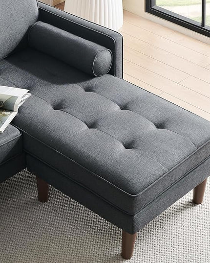 Vonanda Sectional Couch L Shaped Couch, Convertible Sectional Sofa with Reversible Chaise and Tufted Seat, Fabric Small Couch for Apartment and Small Living Space, Dark Grey - LeafyLoom