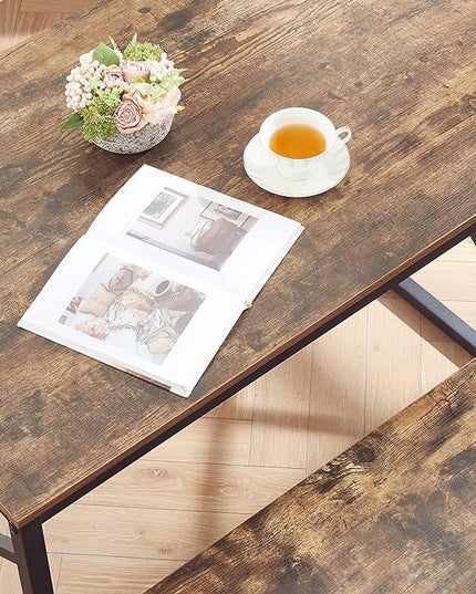 VECELO Kitchen Table with 2 Benches for 4, Wood Dining Room Dinette Sets with Metal Frame for Breakfast Nook and Small Space, 43.3", Brown - LeafyLoom