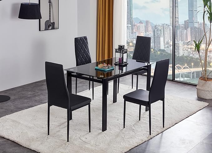 NicBex Dining Room Table Set for 4 Kitchen Table and Chairs 5-Piece Dining Table Set, Dining Table and Chair for Kitchen, Dining Room, Dinette, Breakfast Nook, Black - LeafyLoom