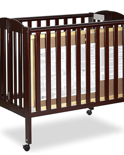 3 in 1 Portable Folding Stationary Side Crib in Espresso, Greenguard Gold Certified , 41x26x40 Inch (Pack of 1) - LeafyLoom