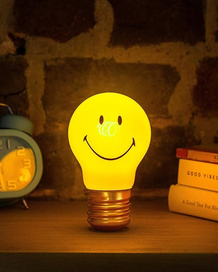 Suck UK | Smiley Face Lamp | Cordless Table Lamp Led Light Bulb | Smiley Face Light & Smiley Face Decor | Kids Night Light | USB Rechargeable Lamp | Cool Room Decor & Kids Room Decor | Cordless Lamps - LeafyLoom
