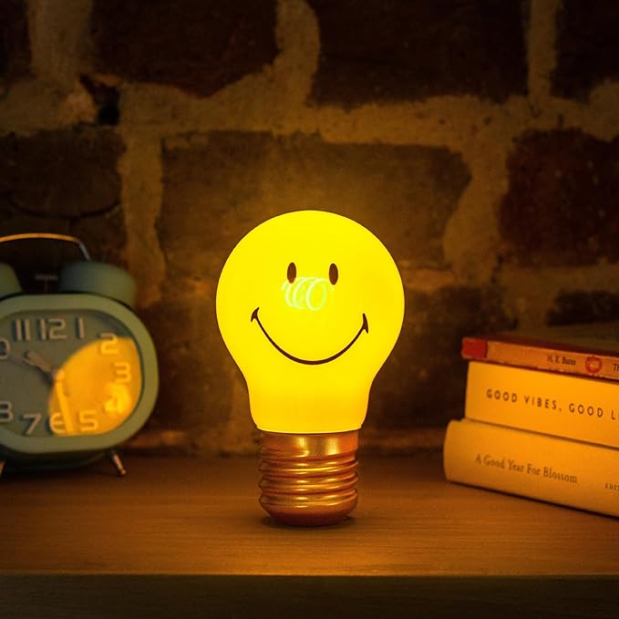 Suck UK | Smiley Face Lamp | Cordless Table Lamp Led Light Bulb | Smiley Face Light & Smiley Face Decor | Kids Night Light | USB Rechargeable Lamp | Cool Room Decor & Kids Room Decor | Cordless Lamps - LeafyLoom