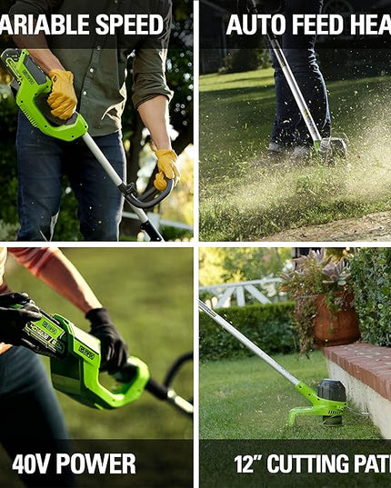Greenworks 40V (550 CFM / 130 MPH) Brushless Axial Blower + Trimmer, 4.0Ah USB Battery and Charger Included - LeafyLoom