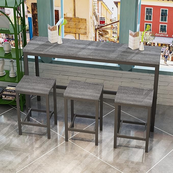 NicBex Kitchen Table Set Dining Room Table Set Modern Design Kitchen Dining Table, Pub Table, Long Dining Table Set with 3 Stools for Kitchen, Apartment, Easy Assembly, Gray - LeafyLoom