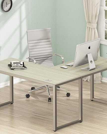 SHW Home Office 55"x60" Large L Shaped Corner Desk, Maple - LeafyLoom