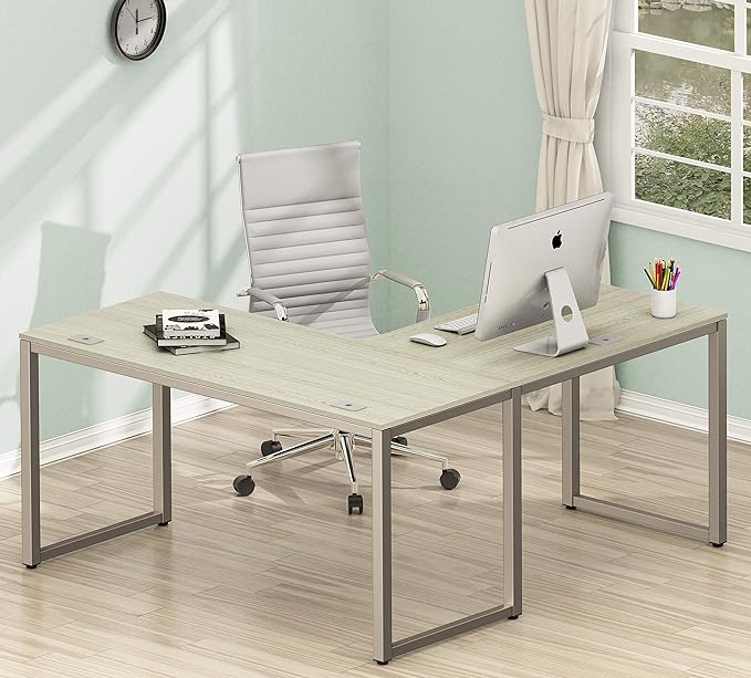 SHW Home Office 55"x60" Large L Shaped Corner Desk, Maple - LeafyLoom