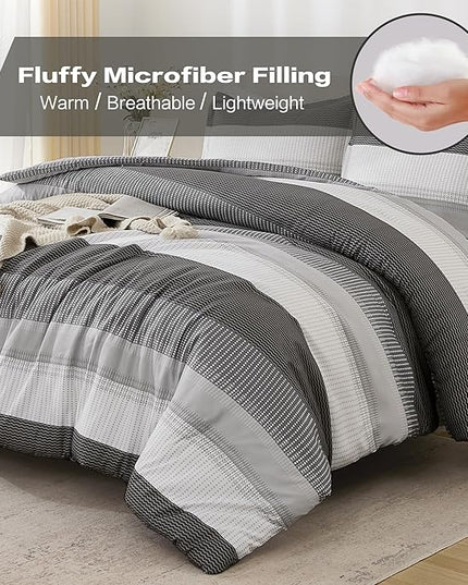Litanika Queen Comforter Set Dark Grey - 3 Pieces Lightweight Fluffy Bedding Comforter Sets, All Season Down Alternative Comforter (1 Comforter, 2 Pillowcases) - LeafyLoom